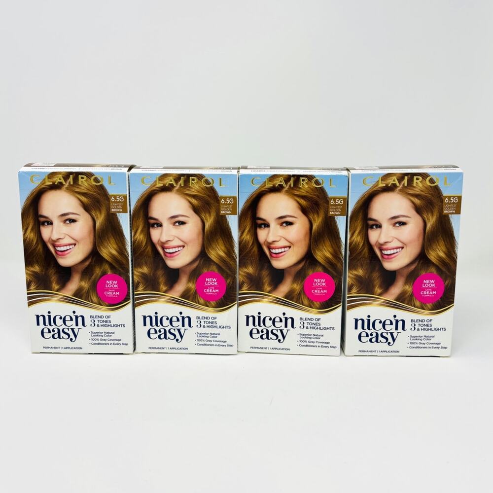 4 PACK Clairol Nice N' Easy Natural Hair Color 6.5G Lightest Golden Brown